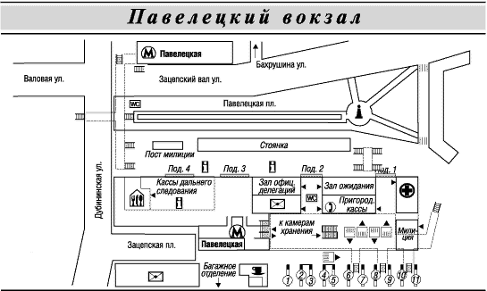 Схема Павелецкого вокзала в Москве