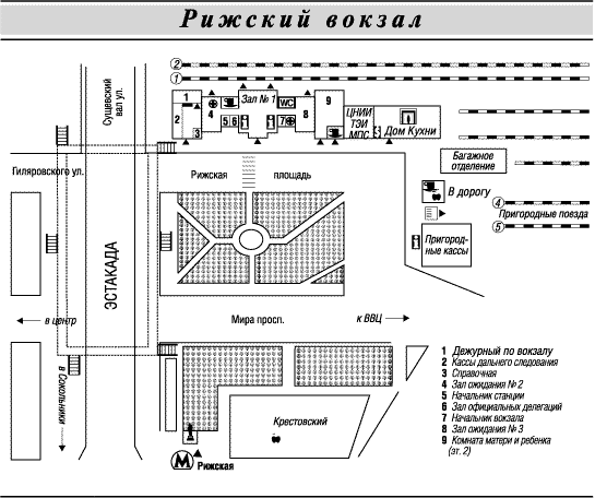 Схема Рижского вокзала в Москве